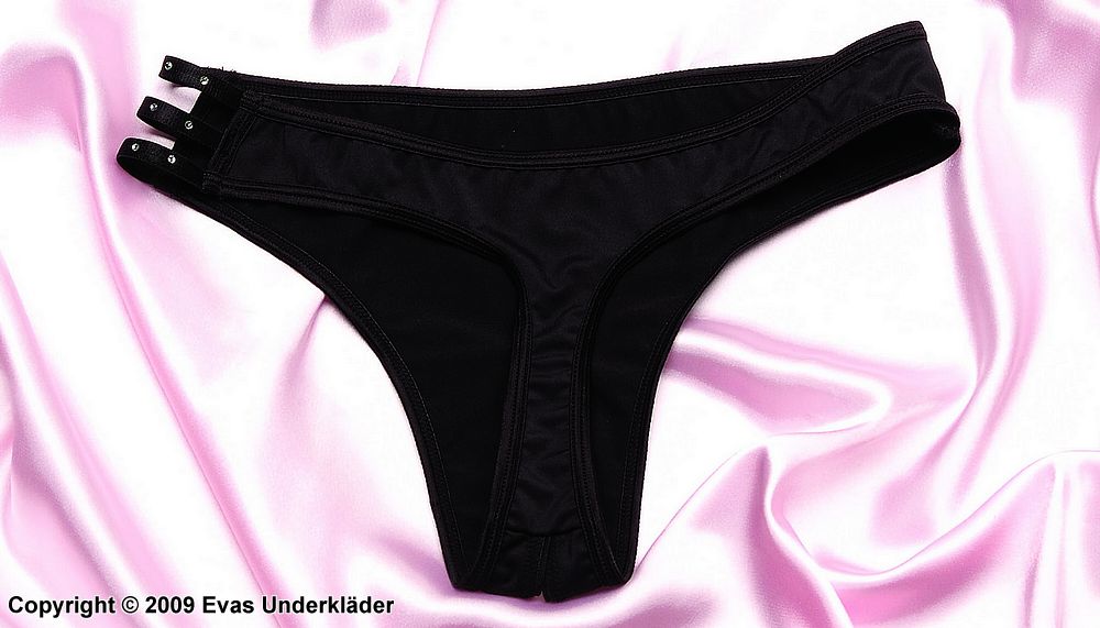 Thong with open front and rhinesone detail